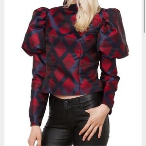 Gracia Diamond-print Puff Sleeve Blouse small